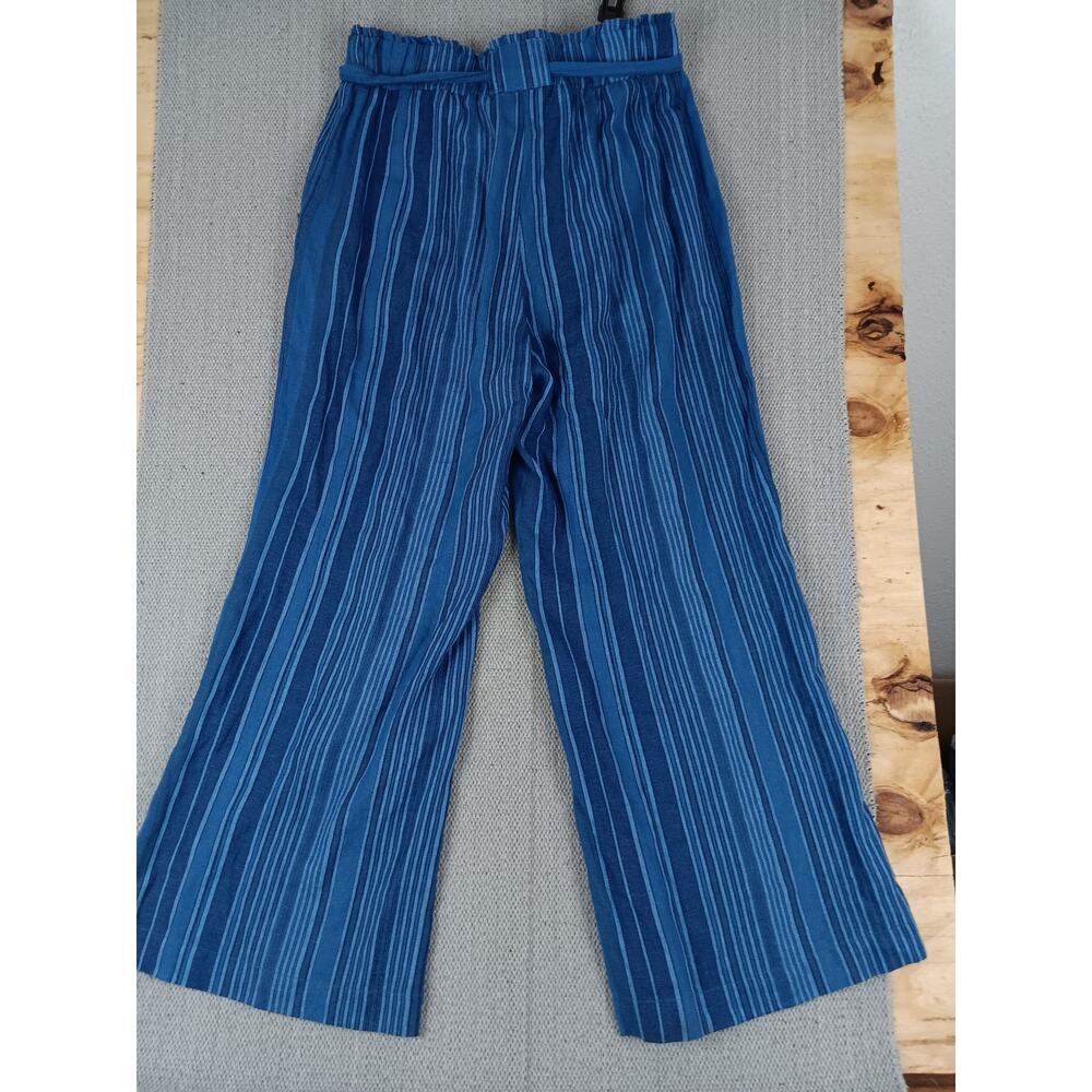 Indigo Rein Linen Blend‎ Pants Women's Large 32X28 Blue Striped Wide Leg Beach - Picture 7 of 14